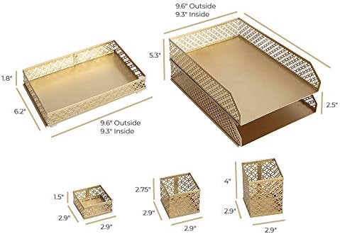 BLU MONACO | Gold Desk Organizer Set for Women 6 Piece | Mail Sorter Organize...