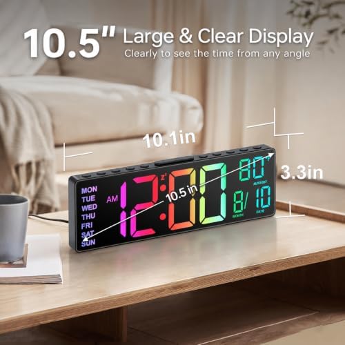jall 10.5'' large digital alarm clock with big, close-up detail