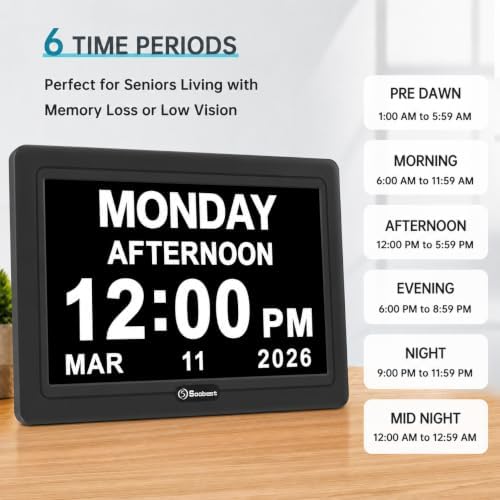 soobest dementia clocks for seniors, 7” digital date on a desk or shelf