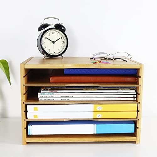 WKWKER File Organizer with 3 Adjustable Shelves Bamboo Document Letter Tray P...