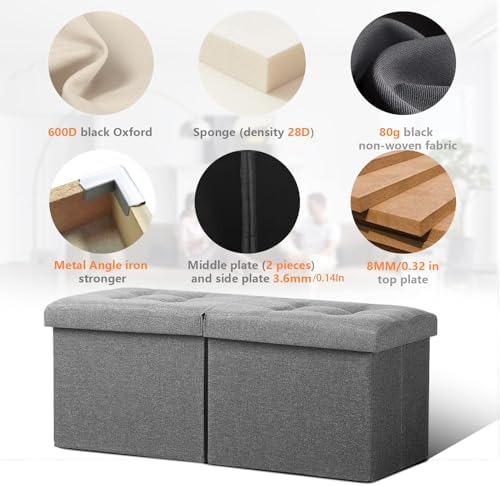 AmasSmile Footrest Ottoman Storage Bench,34" Linen Folding Chest,Gray