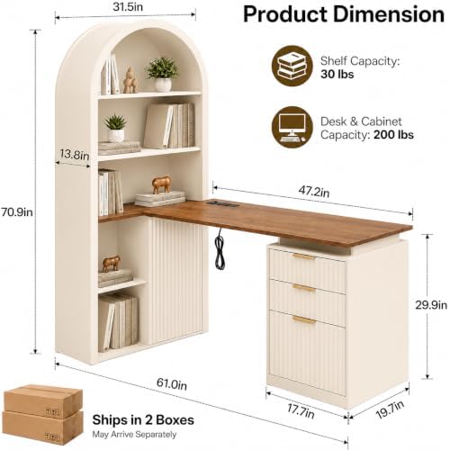 NORTHSKY 61" L Shaped Desk with Arched Hutch, White Corner Computer Desk...