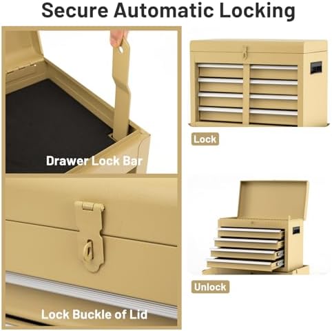 dreamade 5-drawer tool chest combo, rolling tool cabinet, front angle view