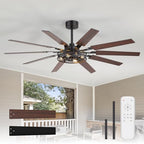 60 inch farmhouse ceiling fans with rustic lights shown in use