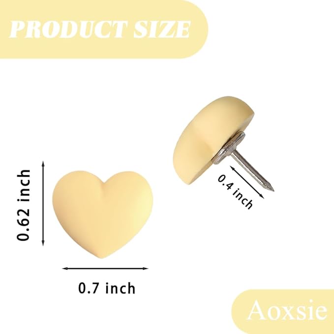 Aoxsie 28pcs Decorative Cute Push Pins Heart Yellow Thumbtacks Thumb Tacks - Image 2