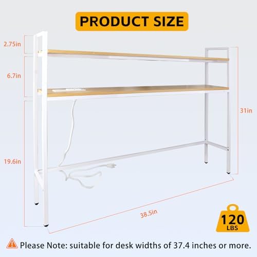 38.5" Desk Shelf with Outlets, 2-Tier Adjustable Multipurpose Engineered...
