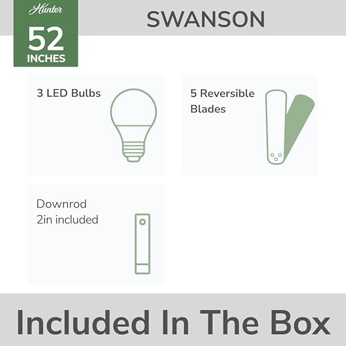 hunter swanson, indoor, ceiling fan, with led lights, close-up detail