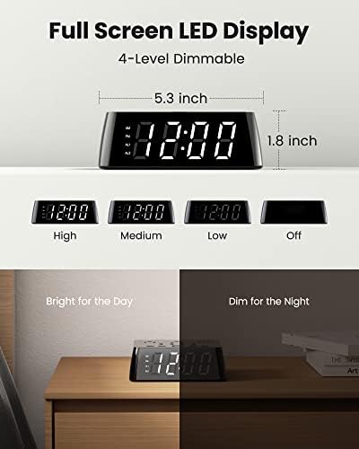 jackyled alarm clock with 4 usb chargers, power, close-up detail