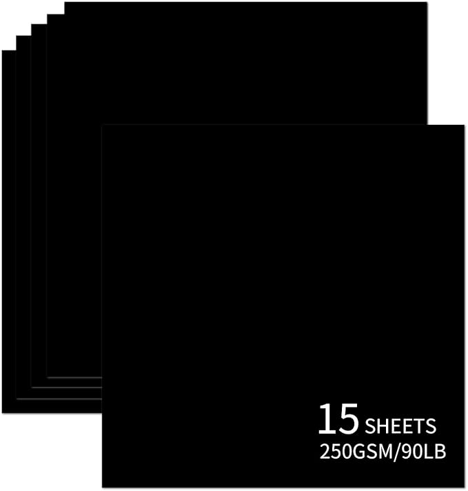 15 Sheets Black Cardstock 12"x12", 250gsm/90lb Heavyweight Cardstock Paper by Bazyrock