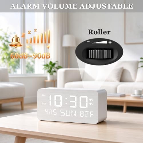 premium white wooden digital alarm clock with wireless, package contents