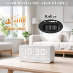 premium white wooden digital alarm clock with wireless, package contents