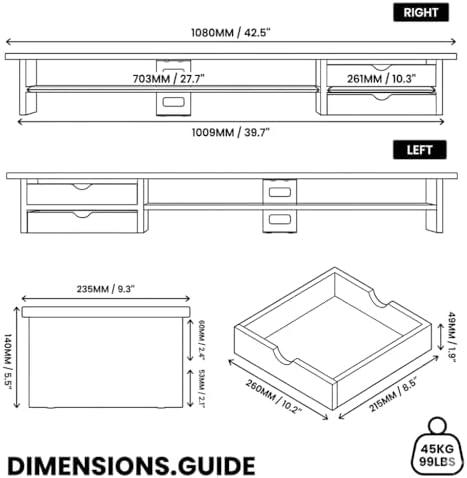Fenge Monitor Stand, Desk Computer Riser with Frosted Storage Drawer, Brown