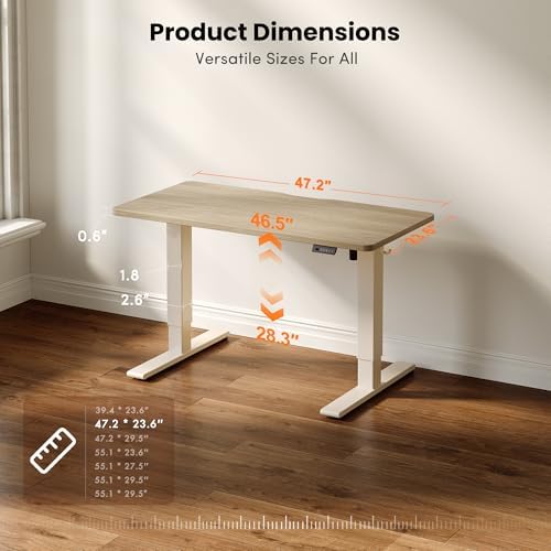 CubiCubi Electric Standing Desk 48 x 24 Inch, Height Adjustable Sit Stand Desk with Memory Presets, Splice Desktop Computer Desk for Home Office, White Frame/Light Walnut Top
