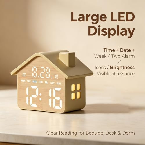 gdq house-shaped led digital alarm clock with night showing dimensions