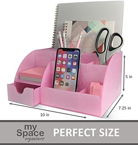 My Space Organizers Pink Desk Organizer Office, Acrylic, with Drawer, 9 Compa...