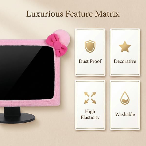 Monfurise 1 Pcs Cute Cat Ear Computer Monitor Cover, Kawaii Pink Dustproof - Image 5