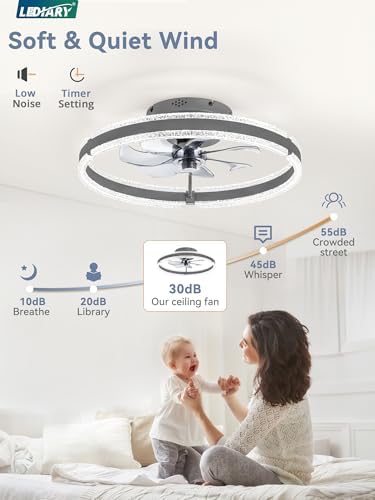lediary ceiling fans with lights and remote, 20'' showing dimensions