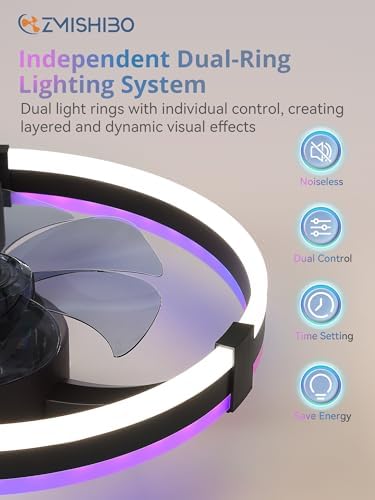 zmishibo 20" rgb low profile ceiling fans with on a desk or shelf