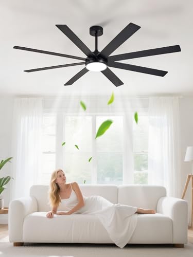 depuley 66" ceiling fans with lights: black indoor/outdoor, front angle view
