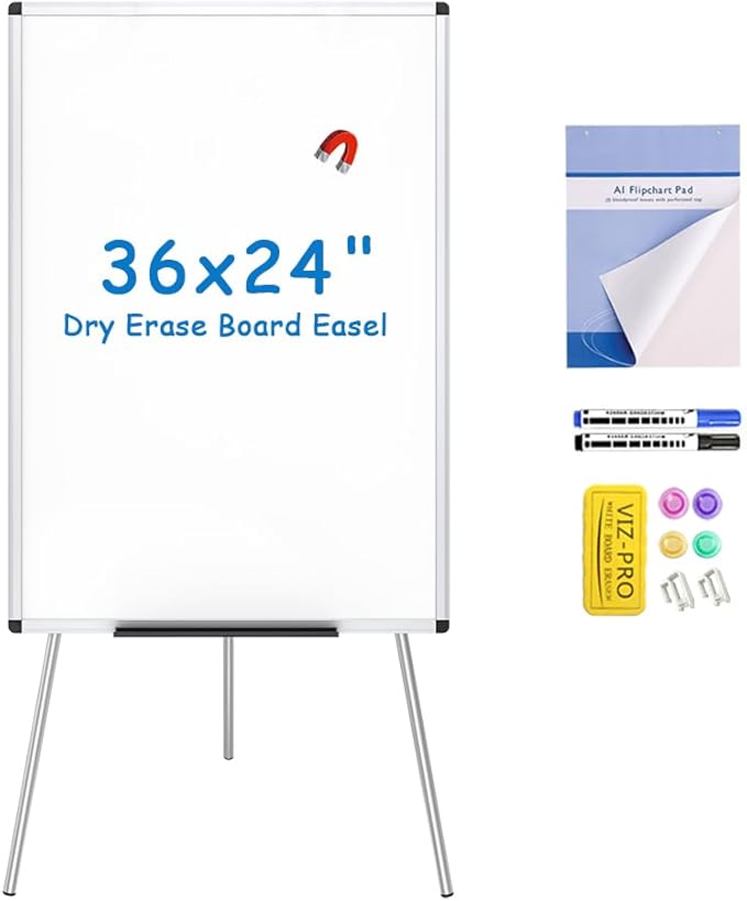 VIZ-PRO Magnetic Whiteboard Easel, 36 x 24 Inches, Portable Dry Erase Board by VIZ-PRO