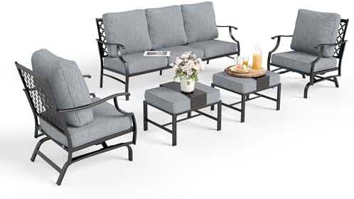 MIXPATIO 5-Piece Wrought Iron Patio Conversation Set, Rocking Chairs, Grey