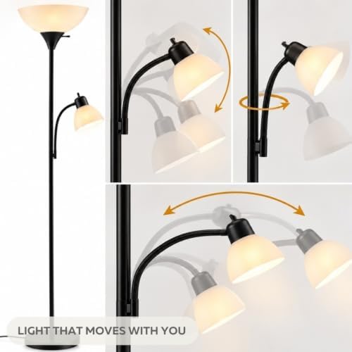 LIGHTACCENTS Floor Lamp with Side Reading Light - 72" Black Mother Daugh...