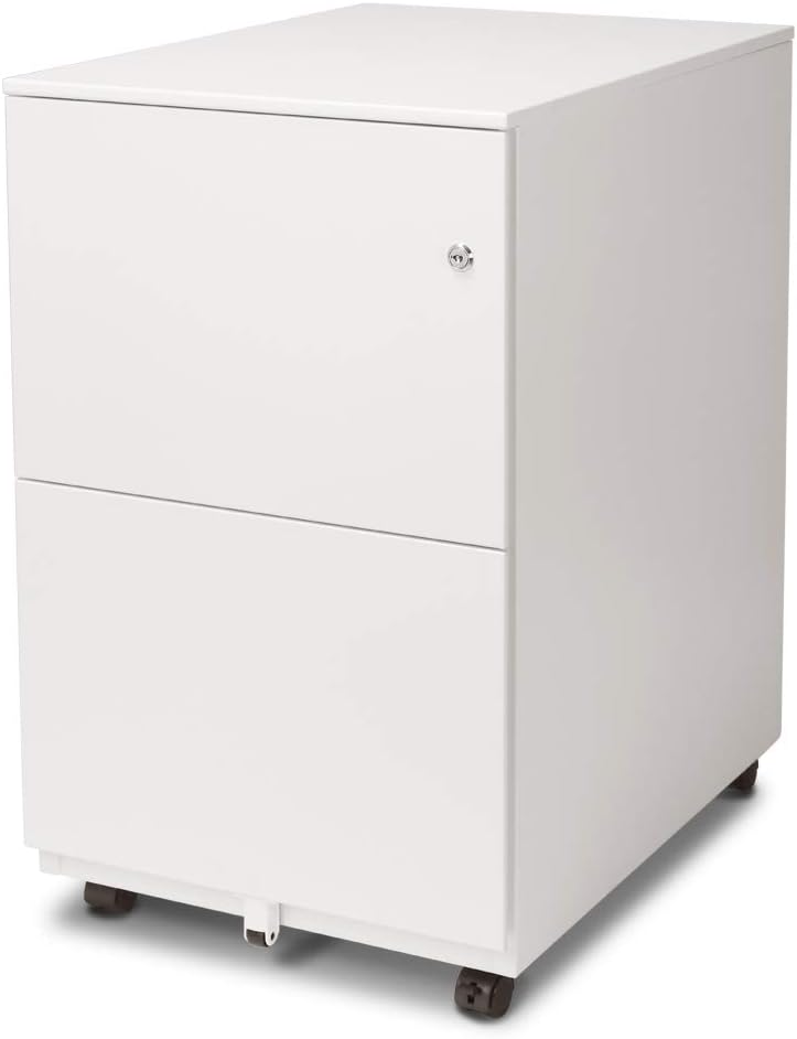 Aurora Modern Soho Design 2-Drawer Metal Mobile File Cabinet with Lock Key/Fully Assembled, White