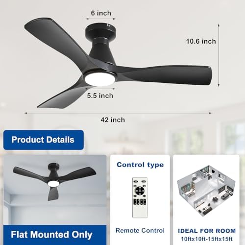depuley 42-inch ceiling fans with lights: black 3, side view