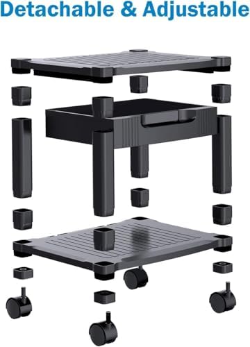 HUANUO Printer Stand with Storage Drawer, Locking Wheels, Under Desk Cart