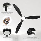 roomratv 52 inch modern ceiling fan with light, side view