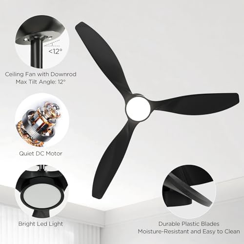 roomratv 52 inch modern ceiling fan with light, side view