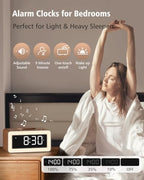 alarm clock for bedroom, wireless charging, bluetooth speaker, close-up detail