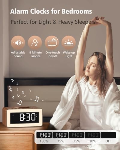alarm clock for bedroom, wireless charging, bluetooth speaker, close-up detail