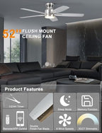 ohniyou 52'' silver low profile ceiling fan with, close-up detail