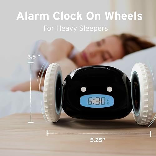 clocky runaway digital loud rolling alarm clock for, close-up detail