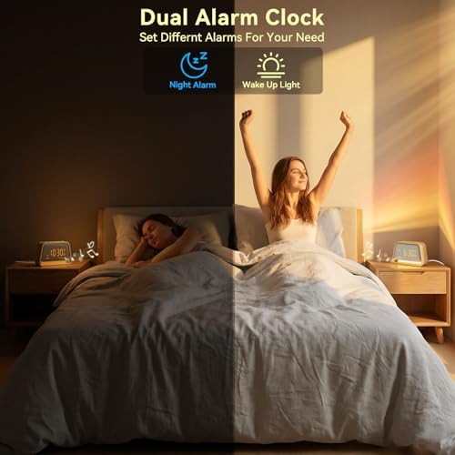 vivilumens dual alarm clock wooden 20 white noise, side view