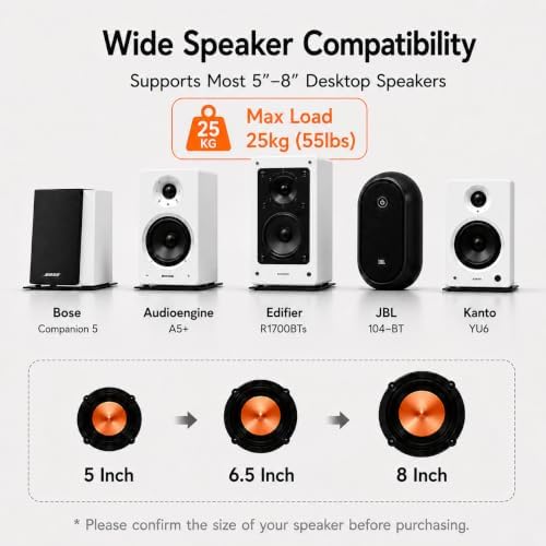 Desktop Speaker Stands Pair for 5-8 Inch Studio Monitors & Bookshelf Spea...