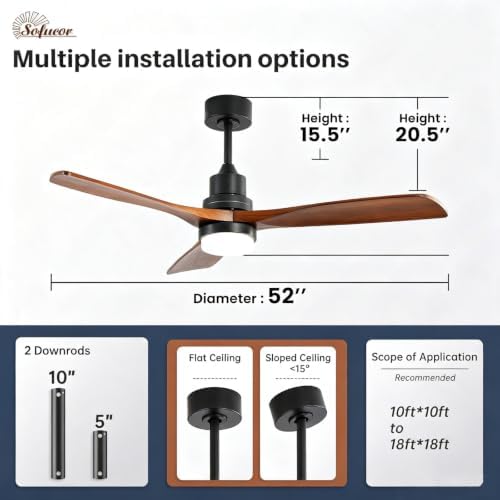sofucor 52 inch solid wood ceiling fans with, package contents