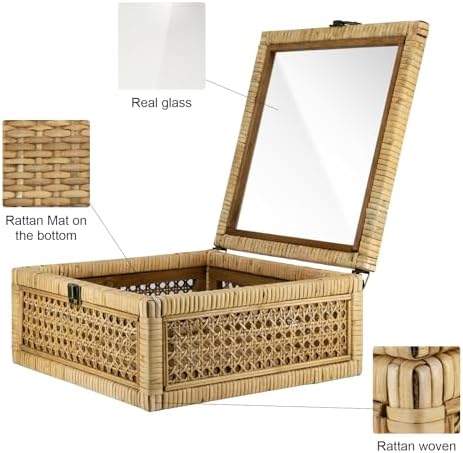 huaxin craft h rattan square box with lid, close-up detail