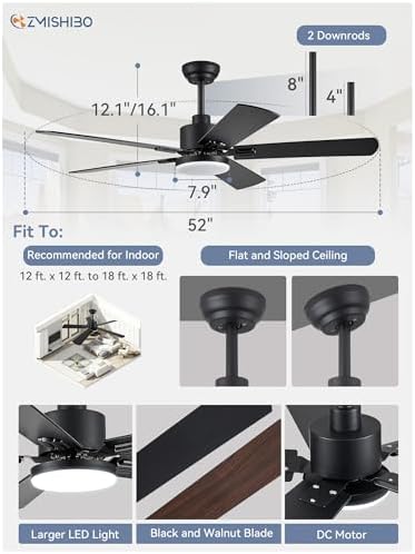 zmishibo 2 pack 52" ceiling fan with light, package contents