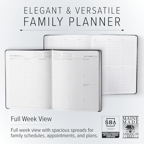 Gallery Leather Family Planner 2027 Acadia Hydrangea | for moms, Elegantly Bound Calendar Planner and Notebook with Stylish White Page Edges, 18 Months - 9x7"