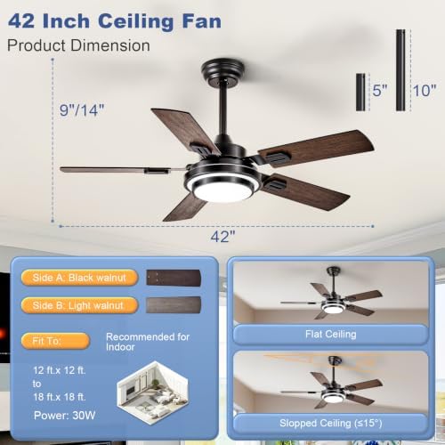 depuley 42-inch ceiling fan with light: walnut ceiling, package contents
