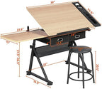 yaheetech adjustable drafting table art desk, storage drawers, close-up detail