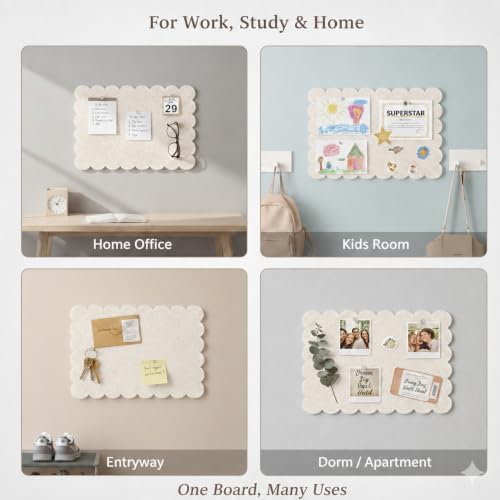 Scalloped Felt Bulletin Board 36 x 24 Inches (Warm Beige)