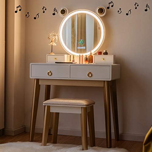 CHARMAID Vanity Set with Lighted Mirror, 3 Color Touch Screen Dimming Mirror ...
