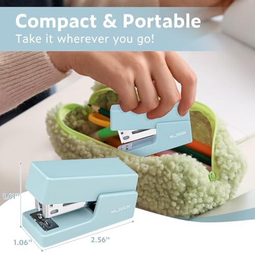 NUSIGN Mini Stapler with 830 Staples, Small Cute Desk Staplers, 25 Sheet Capacity, Blue