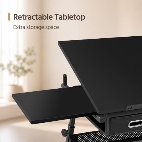yaheetech adjustable drafting table art desk,storage drawers &, view 9