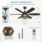 hounberi 52 inch farmhouse ceiling fan with light showing dimensions