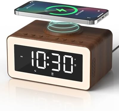 alarm clock for bedroom, wireless charging, bluetooth speaker, main product view