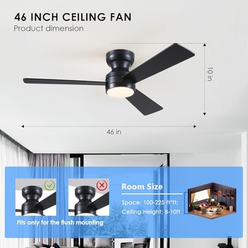46"black modern low profile ceiling fans with led shown in use
